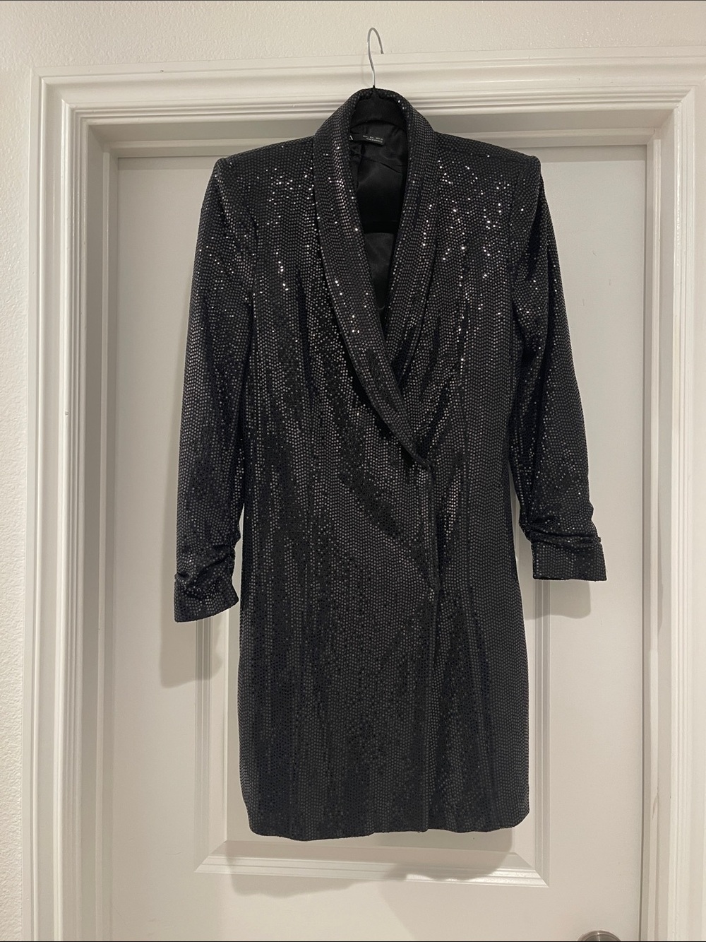 Zara Black Sequin Long Sleeve Blazer Dress